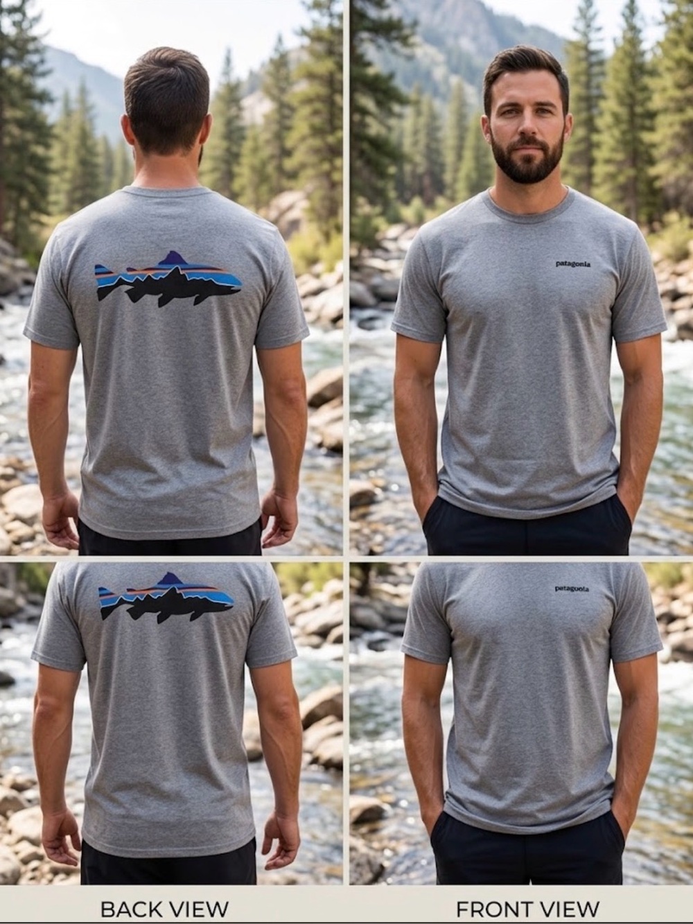 Patagonia Men’s Fitz Roy Trout Short Sleeve Gray T-Shirt Medium  M